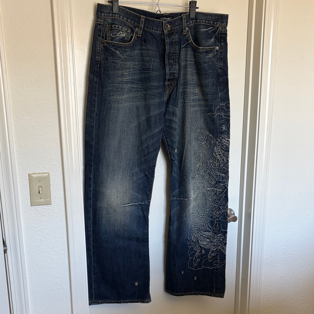 VTG Ed Hardy by Christian Audigier Dragon Embroidered Jeans - Size 38